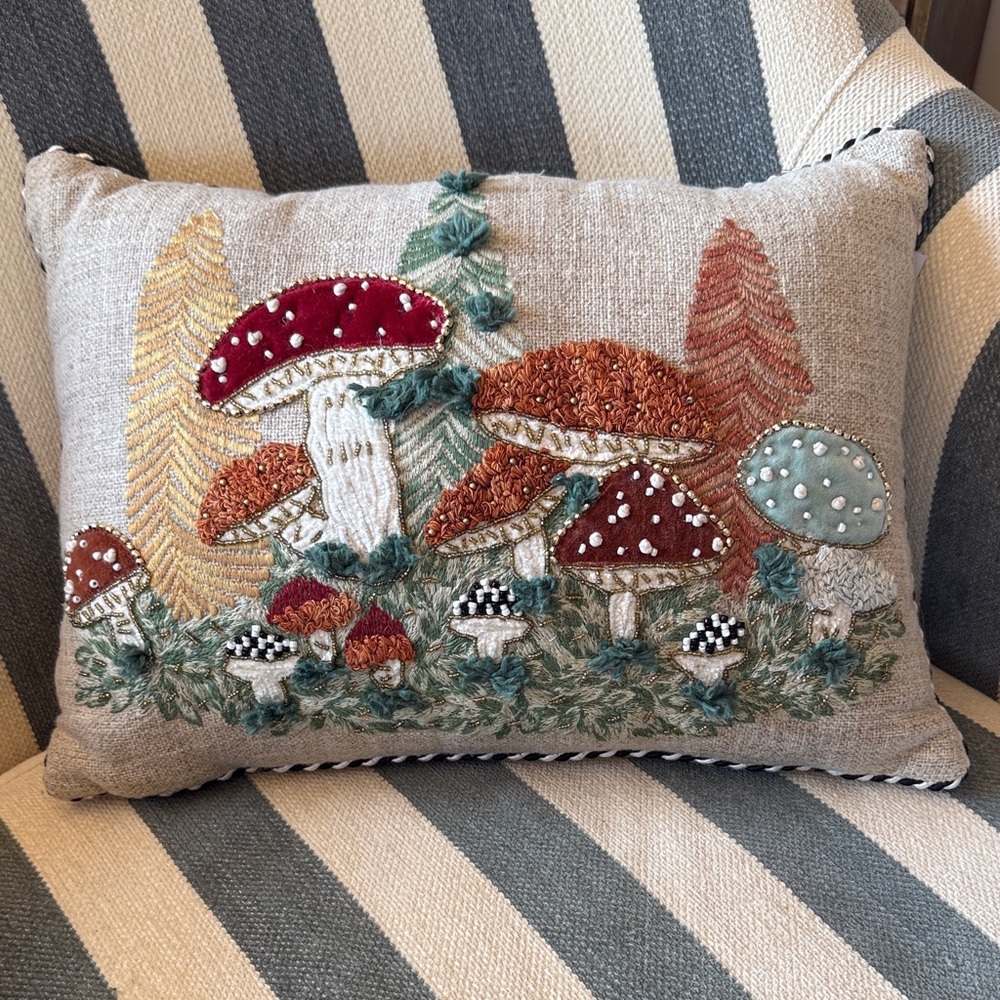 MacKenzie-Childs Mushroom Embellished Lumbar Pillow